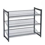 SONGMICS Shoe Rack for Closet, 3-Tier Shoe Storage, Metal Shoe Organizer for Garage Entryway, Stackable Shoe Stand with Adjustable Flat or Angled Shelves, Holds 9-12 Pairs, Cool Gray ULMR03GB