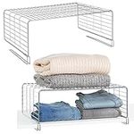 mDesign Modern Versatile Metal Closet, Cabinet Organizer Storage 2-Tier Shelf Divider and Separator for Bedrooms, Bathrooms, Entryways, Hallways, Kitchen Pantry, Office - Easy Install, 2 Pack - Chrome