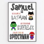 Superhero Brave Strong Cool Bedroom Print/Personalised Nursery Decor