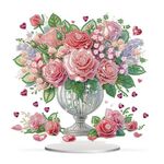 HASTHIP® DIY 5D Diamond Painting Art Material Kit Romantic Rose Flower Vase 5D Diamond Painting Acrylic Desk Decoration with Tools and Color Gem Packs, Gift DIY 5D Diamond Painting Art Kit