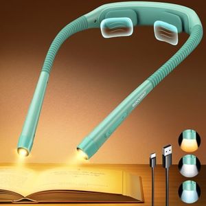 Glocusent Ergonomic Reading Lights for Books in Bed, 1600mAh Rechargeable Book Light for 100 Hrs - 3 Colors & 5 Brightness, Neck Light with Timers, Sleep Aid & Travel Lock