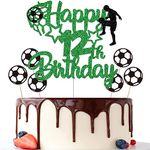 Gidobo 12th Birthday Cake Toppers, Green Glittery Cake Decorations with Football Theme, Twelve Years Old Soccer Birthday Party Supplies for Boys