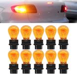 awlbed 10 PCS 3157 Miniature Car Halogen Brake Light, 12v 21/5W Waterproof Vehicle Turn Signal Bulb, Universal Waterproof Automotive Side Marker Tail Light Replacement for Truck SUV Car (Amber)