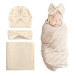 DRESHOW Newborn Receiving Blanket Toddler Warm for Girls with Matching Bow Hat and Bow Headband