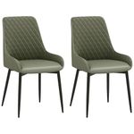 HOMCOM Dining Chairs Set of 2, Modern PU Leather Upholstered Kitchen Chairs with Diamond Tufted Backs and Steel Legs for Living Room, Dining Room, Bedroom, Green