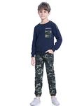 LOLANTA 2-Piece Boys Camouflage Outfit Teen Long Sleeve T-Shirt + Trousers Clothes Set (Navy, 12-14)