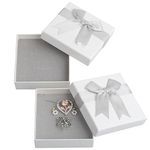 2Pcs Small Gift Boxes for Jewellery, Rings Earrings Necklace Bracelet Gift Box with Lid, Bow-knot Jewellery Gift Boxes, Present Gift Boxes for Anniversaries Weddings Birthdays Christmas (9x9x3cm-Grey)