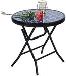 PHI VILLA Folding Side Table, Foldable Coffee Table, Outdoor Garden Table, Small Round Patio Table for Outdoor and Indoor-Blue