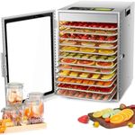 Kwasyo Food Dehydrator Machine, 12 Trays ALL Stainless Steel, Dual fan 360° Efficient Drying, 24H Adjustable Timer & 30℃ to 90℃ Temperature Control, Overheat Protection, 800W