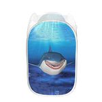 YSTARDREAM Blue Shark Laundry Hamper Kids Pop-up Laundry Hamper Easy to Carry&Durable Mesh Fabric for Clothes&Laundry, Home Organization, Large Capacity 37x37x62cm