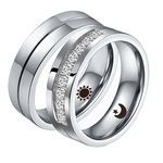 Aeici Sun and Moon Solid Imprint Ring Set, Simple Couples Rings for His & Hers Silver CZ Size 5 & 10