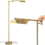 Brightech Leaf LED Floor lamp, Pharmacy LED Floor Lamp for Living Rooms & Offices, Adjustable Standing Lamp for Bedroom Reading, Tall Lamp for Sewing & Craftwork - Antique Brass/Gold