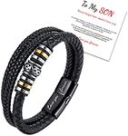 To My Son Bracelet From Mom, Grandson Bracelet from Grandma, I Will Always Be with You" Inspirational Braided Leather Bracelet for Men Boys, Handmade Mens Braided Leather Bracelet Bangle Wristband Christmas Gifts for Men Boys Stocking Stuffers Teen Boys Christmas Gifts 2023