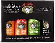 Melinda’s Wing Connoisseur Collection - Craft Wing Sauce & Condiment Set for Buffalo Wings - With Creamy Style Cayenne Habanero, Thai Sweet Chili, Spicy Garlic Parmesan & Ghost Pepper - 12 oz, 4 Pack