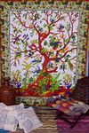 World Wide Kart Indian Tree of Life Bohemian Tapestries Wall Queen Size White Colour Floral Bird Tapestry Wall Hanging Picnic Beach Coverlet Blanket Double Bedspread Home Decor Throw Art