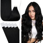 fshine Black Tape in Hair Extensions Human Hair 24 Inch 50g Jet Black Invisible Hair Tape in Extensions Adhesive Human Hair Glue in Extensions Black Hair Extensions for Women 20Pcs