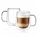 CNGLASS Glass Coffee Mugs 12oz,Double Wall Insulated Mug Set with Handle,Clear Glass Espresso Mugs for Latte,Cappuccino,Tea Bag,Hot and Cold Beverages,Set of 2