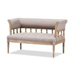 Baxton Studio 424-7506-AMZ Estelle Swedish Gustavian Style Distressed Oak Wood Linen Upholstered Sofa Settee, Beige/Natural, 19.69" x 47.24" x 21.65"