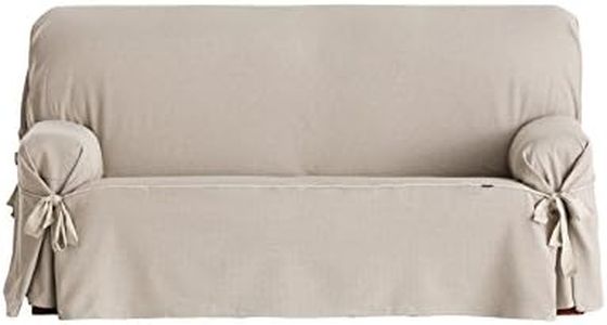 Eysa Constanza Universal Sofa Cover with Ribbons 3 Color 01-Linen, Cotton, Beige, Three Seats