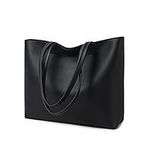 MEEGIRL Ladies Tote Bags Simple PU Leather Top Handle Handbags Work School Shopping Bags for Women with Zip and Inner Pocket (Black)