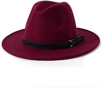 Lisianthus Men & Women Vintage Wide Brim Fedora Hat with Belt Buckle, Z Black Belt-wine, Medium