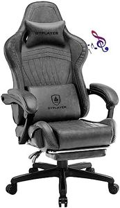 GTPLAYER Gaming Chair, Computer Chair with Footrest and Bluetooth Speakers, High Back Ergonomic Music Gamer Chair, Reclining Game Chair with Linkage Armrests for Adults and Kids (Grey)