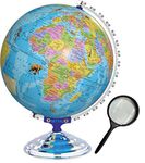 GLOBEHUB HUB 16 inch Height, 12 inch Diameter with Monuments Educational World Map with 75mm Magnifying Glass Desk and Table Top Political Globe