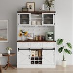 GarveeHome Farmhouse Buffet Cabinet with Sliding Barn Door,Sideboard Coffee Wine Bar Cabinet w/ 3 Drawers, 2 Barn Door, Wine & Glass Rack, Storage Shelves, Liquor Coffee Bar Cupboard for Kitchen