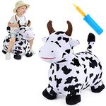 iPlay, iLearn Bouncy Pals Cow Hopping Horse, Outdoors Ride On Bouncy Animal Play Toys, Inflatable Hopper Plush Covered with Pump, Activities Gift for 18 Month 2 3 4 5 Year Old Kid Toddler Boy Girl