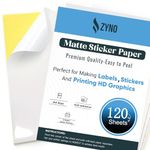 120 Sheets Matte White Sticker Paper for Printer A4 - Printable Sticker Paper for Photos, Arts & Crafts & Drawing- Self Adhesive Labels Paper for Laser & Inkjet Printer