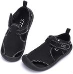 STQ Toddler Water Shoes Boys Girls Quick Dry Closed-Toe Aquatic Sport Sandals for Summer All Black 7 M US Toddler