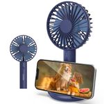 COSTAR Mini Portable Fan, Powerful Wind, Brushless Motor Hand Fan with Table Phone Holder Base, 3 Speeds Small Fan, USB Rechargeable Fan for Indoor and Outdoor Use by Women and Men (Blue)