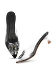 FROH FEET Stylish Black Transparent Upper Kitten Heels Sandals For women and Girls