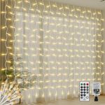 CERIAL 4M X 2M Christmas Curtain Lights Indoor Outdoor Plug in,300LED Diamond Shape Backdrop Window Curtain Lights for Room,Hanging Waterfall Icicle Light,Waterproof,Connectable(Warm White)
