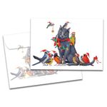 Tree-Free Greetings - Season's Greeting Cards - Artful Designs - 10 Cards + Matching Envelopes - Made in USA - 100% Recycled Paper - 5"x7" - Cat Bird Christmas (HB94027)