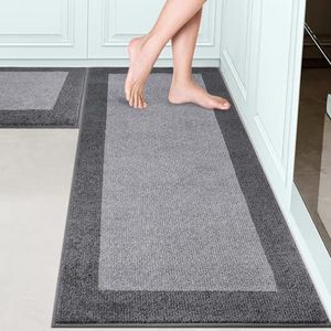 DOMUSTEX Machine Washable (24" x 36"+ 24" x 60"') Kitchen Rugs Set of 2, Non Slip Kitchen Mats for Floor, Absorbent Entrance Runner Rugs for Bedroom, Hallway, Bathroom, Door (Roll Packing)