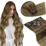 LaaVoo Clip in Hair Extensions Real Human Hair 14 Inch 7pcs 120g Brown Shadows to Light Brown Hair Extensions Clip in Seamless Remy Real Hair Extensions Clip in #6/8/14