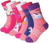 Kids Fuzzy Slipper Socks with Grips Children Boys Girls Toddlers Non Slip Warm Winter Cozy Fluffy Thermal Cute Socks 6 Pairs, Unicorn-a, 8-12 Years