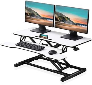 FITUEYES Höhenverstellbar Schreibtischaufsatz Büro Sitz Steh Computertisch 92 x 40 cm Stehpult mit Tastaturablage Geeignet für Zwei Monitore Weiß