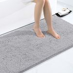 Smiry Luxury Chenille Bath Rug 40''x32'', Extra Soft and Absorbent Shaggy Bathroom Mat Rugs, Machine Washable, Non-Slip Plush Carpet Runner for Tub, Shower, and Bath Room, Grey