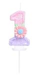 EAKE Number 1 Candle with 3D Pink Daisy and Sweet Pastel Color-Blocked Sequins 1 Birthday Candle for Anniversary or Girls 1-Year-Old Happy 1st Macaron Birthday Party Cake Decorations