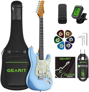 GEARit Professional Electric Guitar (Premium Ash Tonewood), GST-200 SoCal Series, 39in Full-Size, HSS Pickups with Coil Split, Round Frets, Genuine Rosewood Fretboard, Accessories - Blue