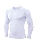 LNJLVI Men's Compression Shirts Long Sleeve Sports Baselayer T-Shirts Tops (White,L)