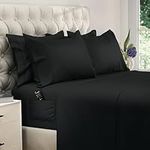 DREAMCARE Bedding Sets Queen - 6 Piece Queen Bed Sheets - Deep Pocket up to 15 in - Draps Lit Queen - Luxury Hotel Sheets & Pillowcases Set - Shrink & Fade Resistant (Queen, Black)