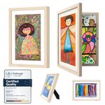 Ciscle Kids Art Frame, Pack of 2 A4 Artwork Frames Changeable for Kids, 8.7x11.8 Front Opening Picture Frame Hold up to 150 Paintings, Ideal for Children's Drawings, Art Projects, School, Home (Wood)