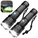 Rechargeable Flashlight 100000 Lumens, 2 Pack Super Bright LED Flashlight High Lumen, USB Rechargeable Powerful Flashlight with 5 Modes, Zoomable, Waterproof Brightest Flash Light for Emergency Camping