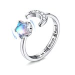 MILACOLATO 925 Sterling Silver Fidget Rings For Women Girl Open Adjustable Moonstone Anxiety Rings CZ Moon Star Spinner Ring Lettering Knuckle Promise Wedding Engagement Rings with Gift Boxed