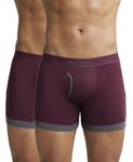 Jockey Men's Super Combed Cotton Rib Solid Boxer Brief with Stay Fresh Properties (Pack of 2)_Style_1017_Wine Tasting & Charcoal Melange_L