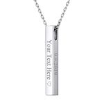 FOCALOOK Personalised Womens Necklace 925 Sterling Silver Name Necklaces Custom Vertical 3D Bar Pendant Friendship Jewellery