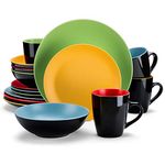 vancasso Allegro Matte Dinnerware Set - 16 Pieces Dinner Set Multicolored Stoneware Crockery with 10.7 inch Dinner Plate 8 inch Dessert Plate 7 inch Bowl and 14 oz Mug, Service for 4